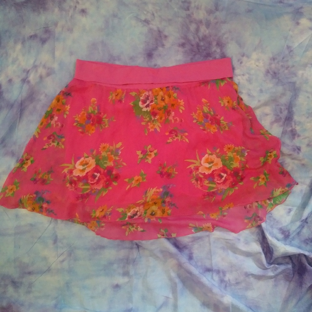 Women Aeropostal XL pink floral sheer lined skirt